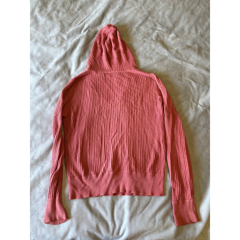 Stamp 10 Pink Waffle Knit Hooded Sweater Cotton V-Neck Kangaroo Pocket Large - Picture 2 of 3